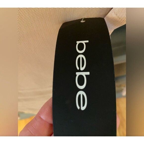 Bebe New Bodycon Solid Beige Nude Sheer Long Sleeve Ruched Mini Dress Xs - Picture 11 of 12